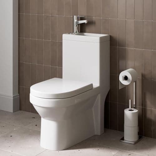 Image of Affine® Tivoli 2 in 1 Toilet Basin Combination Combined Close Coupled Toilet & Wash Sink Dual Flush Cistern Space Saving Bathroom Cloakroom WC Basin On Top Soft Close Seat D Shape Includes Tap & Waste