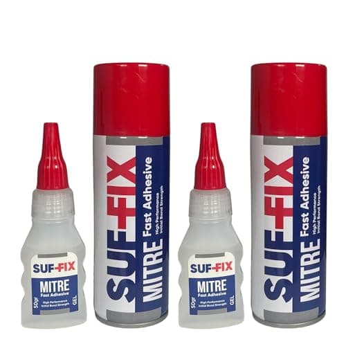 Image of SUF-FIX 2x Mitre Fast Adhesive Spray and Gel Kit | 50g Superglue Adhesive & 200ml Activator Spray | 10-Second Instant Bond | Strong Glue for Wood, MDF, Plastic, Rubber, Glass, Leather & Metal