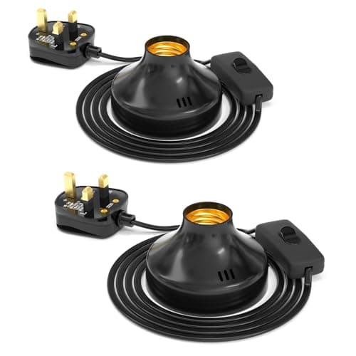 Image of TobeBright 2 Pcs E27 Bulb Holder with UK Plug and Switch, 100W Maximum, 1.8 Meter Cable, Vintage E27 Lamp Holder for Home Lighting Decoration, AC 230V, No Bulb (Black)