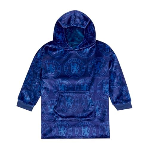 Image of Chelsea FC Reversible Fleece Hoodie For Kids | Boys Oversized Hooded Lounge Gown | Soft Fleece Blanket | Football Gift For Boys | One Size Fits All Age 7-13 Years