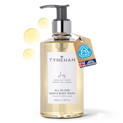 Image of TYNEHAM Joy Vegan All-In-One Hair and Body Wash 300ml Clear Bottle - Moisturising Natural Hair Shampoo and Body Wash for Women & Men, Cruelty-Free Shower Soap with Essential Oils, Made in England