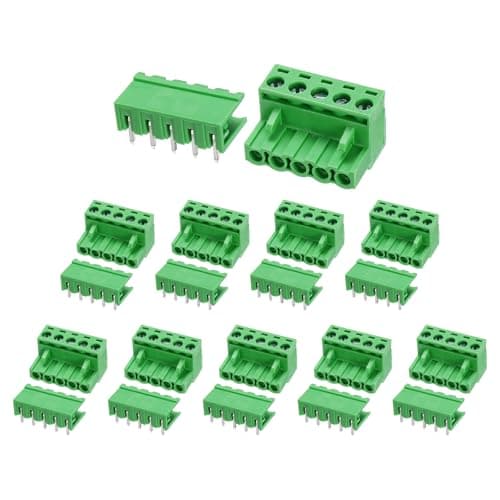 Image of sourcing map Pluggable PCB Terminal Block Connectors, 10 Set 5 Pin 5.08mm/0.2" Pitch Right Angle Screw Terminal Block Connector for DIY Panel Mount Electronic Projects(Green)