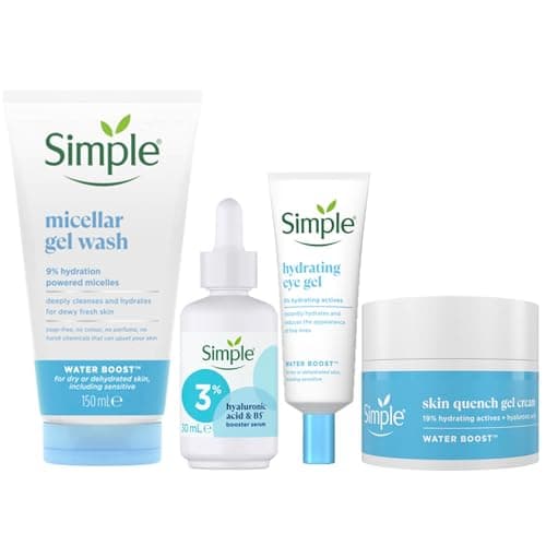 Image of Simple Water Boost Skin Quench Gel Face Cream for Dry Skin 50 ml + Micellar 100% Soap-Free Face Cleanser 150 ml & Hydrating Eye Gel 25 ml & Simple 3% Hyaluronic Acid + B5* Booster Serum Serum 30 ml