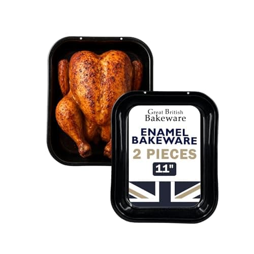 Image of 2X Samuel Groves – Vitreous Enamel 28cm Roasting Pan Small, Made in England, Roasting Tray Baking Tin, British Bakeware by Chabrias LTD