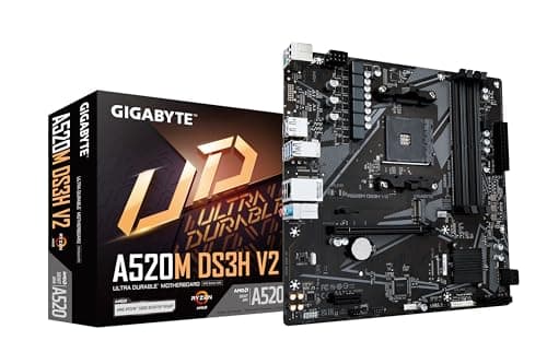 Image of Gigabyte A520M DS3H V2 Motherboard - Supports AMD Ryzen 5000 Series AM4 CPUs, up to 4733MHz DDR4 (OC), PCIe 3.0 x16, GbE LAN, USB 3.2 Gen 1