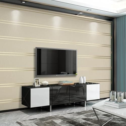 Image of Trafagala Luxury Nordic Modern Beige Yellow and Gold Wallpaper Horizontal and Vertical Stripes Embossed Non-Woven Wallpaper Living Room Bedroom Adults Background Hallway Lounge Kitchen