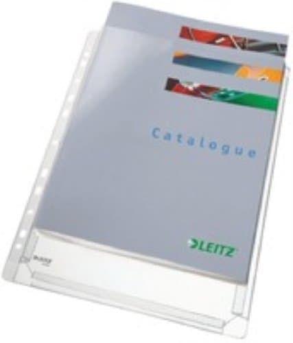 Image of Leitz Premium Expanding Punched Pocket, Pack of 5, Holds up to 200 A4 Sheets, Transparent, Heavy Duty Document sleeve, 170 Micron PP Material, 47188