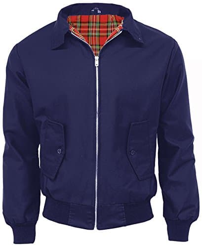Image of G5 APPAREL Mens Classic Vintage Scooter Harrington Bomber Jacket | Tartan Lined | Biker (L, Navy)