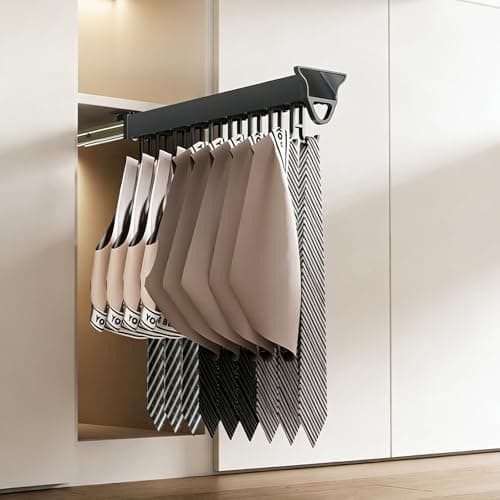 Image of XJYSTROM Multi-Purpose Sliding Wardrobe Rack, Extra Thick Aluminium Frame, Ultra-Quiet Dual Track Fully Adjustable Hooks, Supports 30Kg, Perfect for Trousers, Pots, Mops, Bags, Umbrellas,26cm