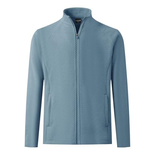 Image of M MAELREG Winter Fleece Jackets for Men Lightweight Stand Collar Fashion Wave Texture Warm Full Zip Mens Coat with Pockets, Misty Blue, XL