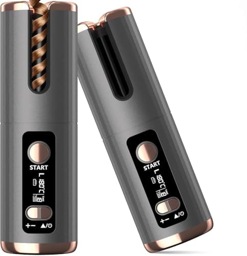 Image of Cordless Hair Curler, Automatic Curling Iron Ceramic Rotating Hair Curler 6 Temperatures & Timer Settings 5000mAh Rechargeable Hair Curling Iron Wand Anti-Tangle for Home Salon Travel Use