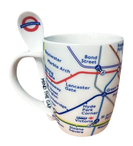 Image of GWCC Licensed London Underground Tube Map Bone China Mug with Spoon – Official TFL Ceramic Tea & Coffee Cup Set, London Souvenir Gift Box