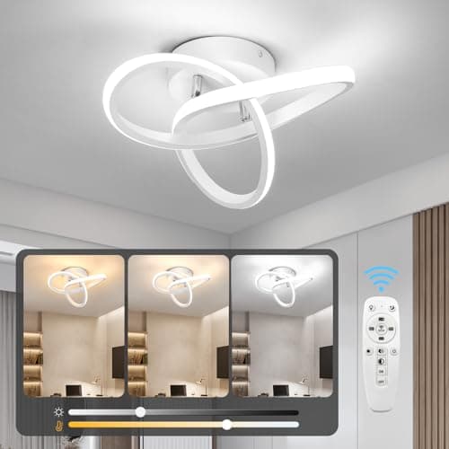 Image of EIDISUNY Modern Ceiling Lights LED with Remote Control, 26cm 22W 3000K-6000K, 3Colour Temperatures, Flower Shape LED Ceiling Lighting Fixture for Living Room BedroomKitchenHallway Office - White