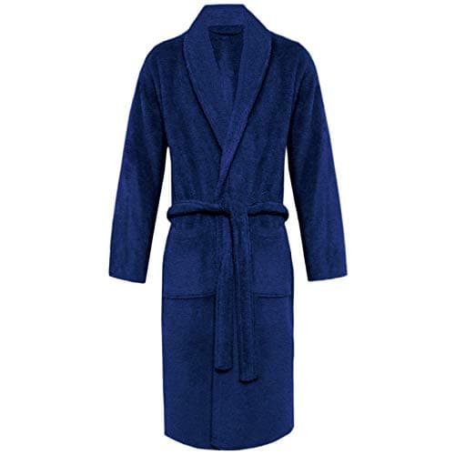 Image of Unisex Mens Womens 100% Luxury Egyptian Cotton Super Soft Terry Towelling Bath Robe Ladies Dressing Gowns Towel Bathrobe Nightwear Housecoat (Shawl Neck/Navy)