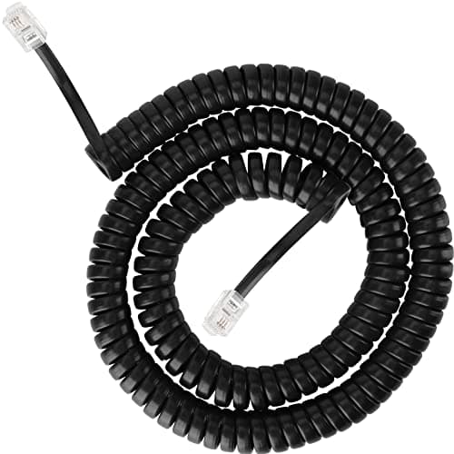 Image of SAISN Telephone Coiled Cable Line Wire Flexible Phone Spring Curly Cord RJ9 Plug to RJ9 Plug Telephone Handset Landline Cable Cord (Black, 5m)
