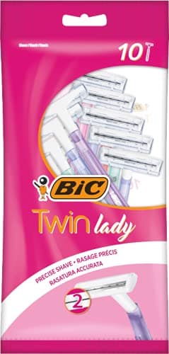 Image of BIC Twin Lady, Disposable Razors with 2 Stainless Steel Blades and Lightweight Handles, Assorted Colours, Pack of 10