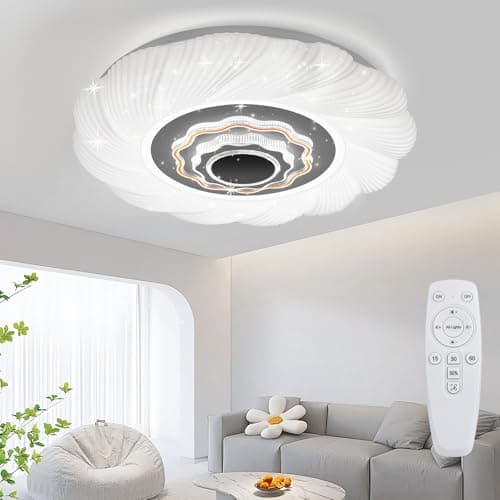 Image of OOWOLF LED Round Ceiling Lamp, Dimmable 3000K-6500K, 40W Remote Control, Memory & Timing Function, Night Light Mode, for Indoor Living Room (White 6-3000-6500K)