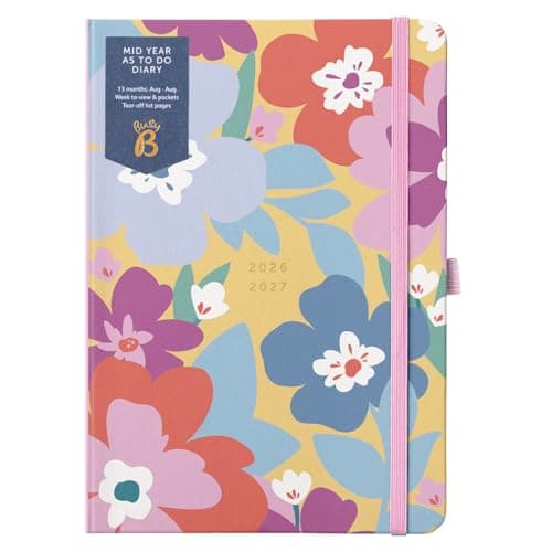 Image of Busy B A5 Diary - Mid-Year Academic Planner - Aug '26 - Aug '27 – Floral Journal Cover - Weekly Planner with To-Do Lists, Notes, Week-to-View, 3 Pockets, Year Planner & Elastic Closure
