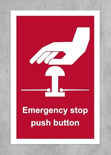 Image of Emergency Stop Push button Safety Sign - 1.2mm Rigid plastic 70mm x 50mm