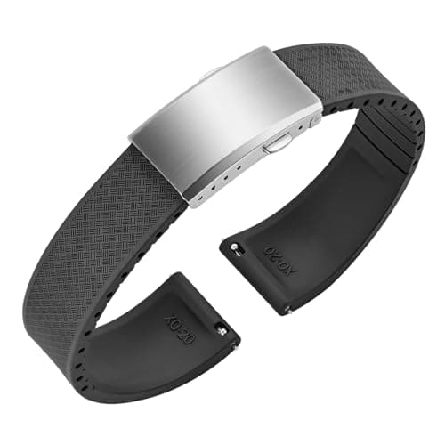 Image of ULLCHRO FKM Rubber Watch Strap 20mm 22mm, Cut-to-Size Quick Release FKM Fluororubber Watch Band Soft Durable Universal Replacement Band Strap for Men Women Stainless Steel Buckle (22mm, Black)