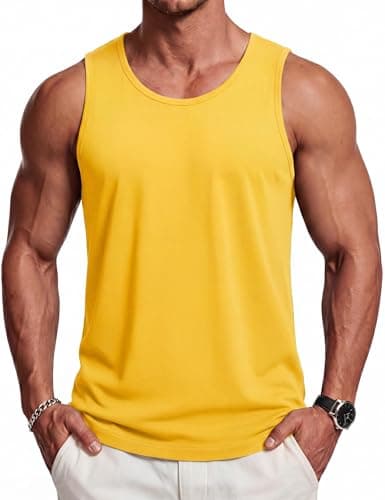 Image of TACVASEN Gym Vest for Men Summer Lightweight Breathable Tank Tops UPF 50+ Sleeveless Training Vest Tops Yellow L