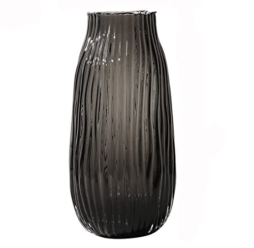 Image of Black Grey Glass Vase for Flowers,Dark Grey Bud Tall Glass Vases,H-12.2" Simple Striped Design for Home Floor Decor,Farmhouse Decor, Centerpiece Coffee Table Decorations(smoke grey 31cm)