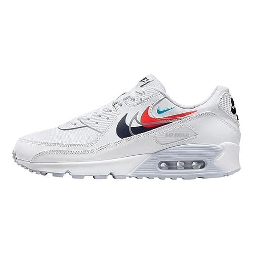Image of Nike Air Max 90 Trainers, White Black Red Blue, 10.5 UK