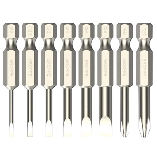 Image of Rarapop Slotted Phillips Screwdriver Bit Set 8Pcs Flat Slotted and Phillips Cross Head 1/4 Inch Hex Shank 2 Inch/50 mm Length S2 Steel with Magnetic for Screwdriver Drill Impact Driver (8Pcs 50mm)
