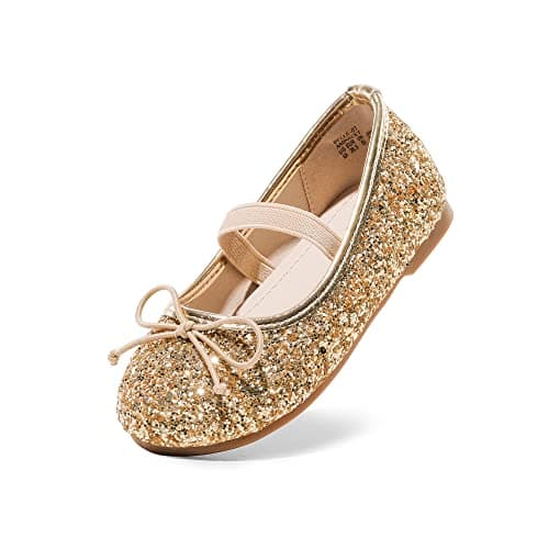 Image of DREAM PAIRS Girls Flat Shoes Glitter Bow Party Wedding Flower Sparkly Ballet Flats,Gold Size 8 UK Child