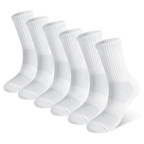 Image of Radsocken 6 Pairs White Sports Socks for Men, Breathable Mens Sports Socks Cushioned Running Sports Sock, Cotton Athletic Crew Sock for Men Walking Hiking Running Leisure,Size 5-8