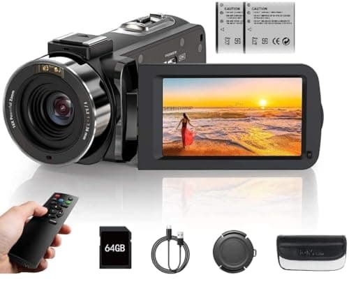 Image of MiyoSavor4K Video Camera Camcorder 80MP 30FPS with IR Night Vision,18X Digital Zoom Camera Recorder 3.0 Inch 270 Degree Rotation Screen for YouTube with Remote Controller, 2 Batteries, 32GB SD Card