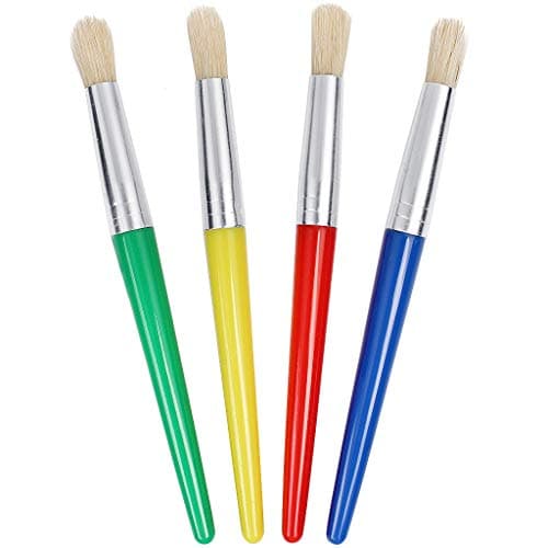 Image of JCF Kids Paint Brushes,4 PCS Painting Brushes Set Flat Tip with Plastic Handle and Hog Bristles Painting Brushes,Multi Color Paint Brushes for Kids Beginners Art Supplies