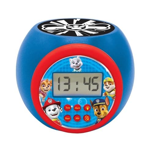 Image of LEXIBOOK - Paw Patrol Projector alarm clock with snooze function and alarm function,Night light with timer, LCD screen, battery operated, Blue/Red, RL977PALXB