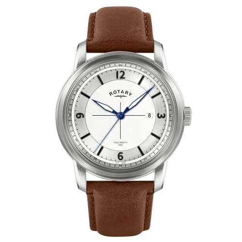 Image of Rotary Men's Heritage Field Stainless Steel Brown Leather Strap Watch