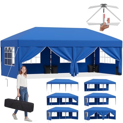 Image of JUMMICO 3x6m Pop Up Gazebo with Sides, Heavy Duty Waterproof Gazebo Marquee, UV50+ Garden Gazebo, 4 Removable Walls & Adjustable Height Folding Tent for Garden Party Camping - Blue