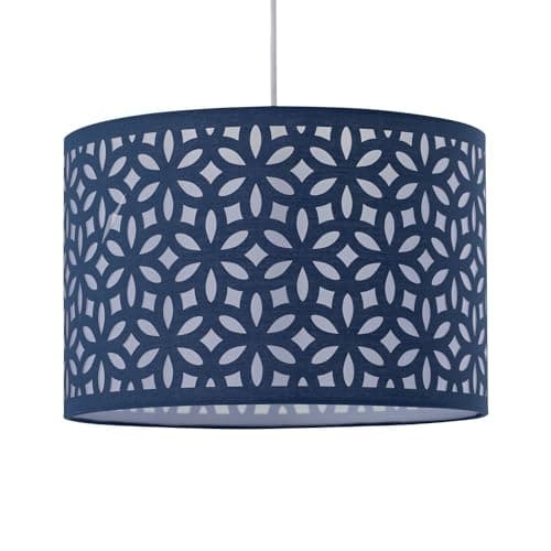 Image of Navy Blue Pendant Shade, Easy Fit Ceiling Lightshade, Modern Cut Out Design, Diameter 25cm