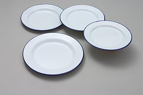 Image of Set of 4 Traditional Falcon White Enamel Dinner Plate Roasting Baking (24cm)
