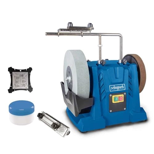 Image of Scheppach Tiger 7000S Wet Grinder | 200W | Ø250mm K220 Stone | Inc. Universal Jig, Angle Gauge, Leather Honing Wheel & Paste