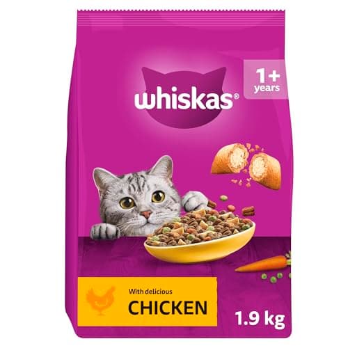 Image of Whiskas 1+ Chicken Pack of 4 x 1.9 kg Bags, Adult Cat Dry Food