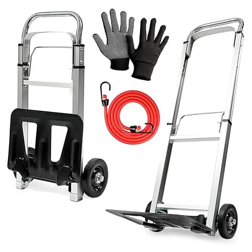 Image of MoverX Folding Hand Truck Aluminium, Heavy Duty Hand Truck Foldable Trolley on Wheels, Multi Purpose Sack Truck Moving Trolley, 90kg