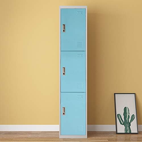 Image of Panana Metal Lockers Storage Cupboard Steel Lockable Office File Cabinet Unit Staff Gym School Shop Changing Sky Blue (3 door)