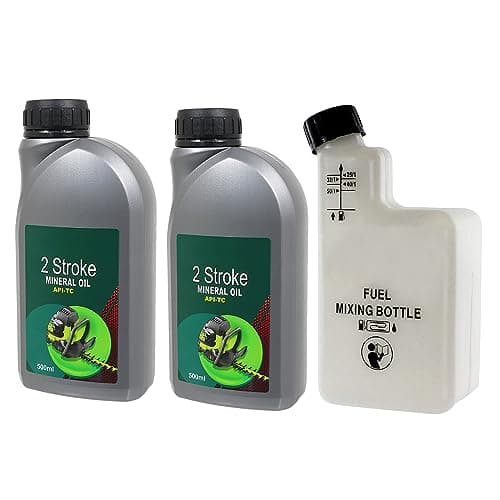 Image of SPARES2GO 2 Stroke Low Smoke Mineral Oil 500ml (Pack of 2) + Fuel Mixing Bottle (1 Litre)