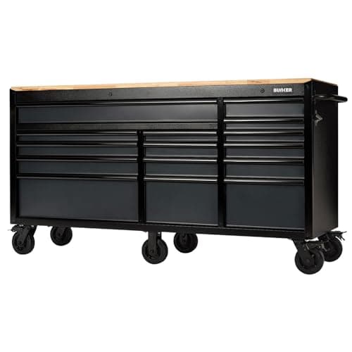 Image of Bunker 72” Heavy Duty Tool Cabinet & Workbench - 15 Drawer Tool Chest on Wheels, Lockable Garage Storage Unit, Steel Frame with Matt Grey Finish - For Professional Mechanics or Workshops