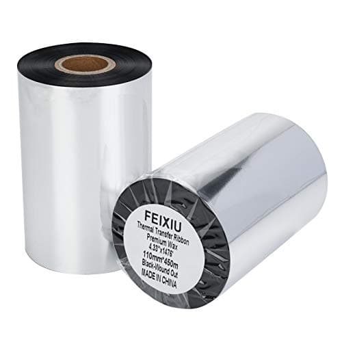 Image of thermal transfer ribbon 4.33" x 1478' (110mmx450m) - 1 Roll. Resin Enhanced Wax 1/2 Inch Core Barcode Ribbon Ink Out for Label, Tag Barcode Printing for Zebra GK420t GX420t TLP2442 TLP2844…