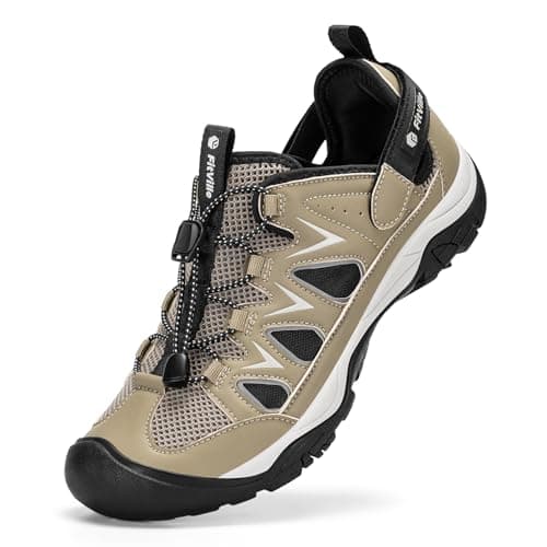 Image of FitVille Men's Wide Fit Closed Toe Sandals with Adjustable Strap, Lightweight Walking Shoes with Arch Support, Casual Summer Sports Outdoor Shoes for Hiking, Beach, Boating, Khaki, 8 UK Wide