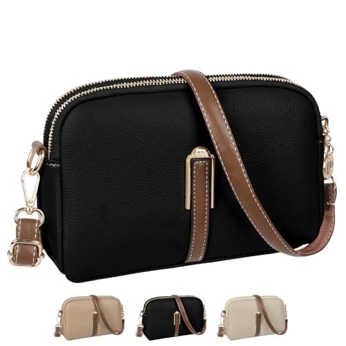 Image of Jiusely Cross Body Bag for Women, Small Shoulder Bag Lightweight Handbags,Vegan Leather Crossbody 22 x 15cm Stylish Purse with Adjustable Strap for Daily Travel Use (Black)