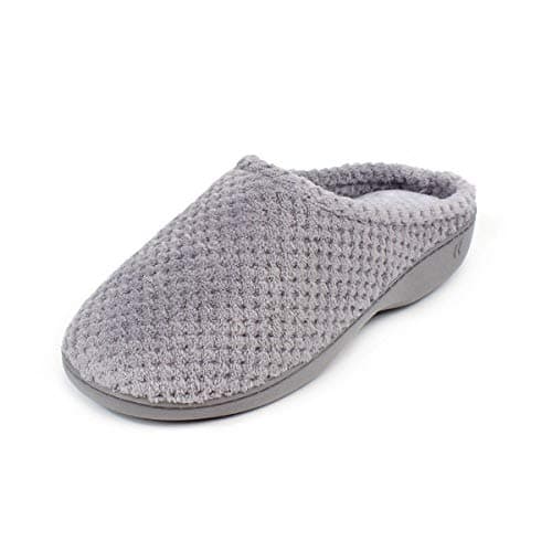 Image of Isotoner Women Ladies Popcorn Terry Mule Slippers Open Back, Grey (Pale Grey Pgr), 8 UK