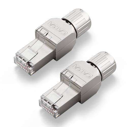 Image of VCELINK Cat6A RJ45 Connector, Toolless Shielded Ethernet Plug, 10Gbps/500MHz, Gold-Plated Compact Network Plug, FTP, AWG 22–24, PoE Supported, Ideal for Home, Office and Data Centre, 2 Pack