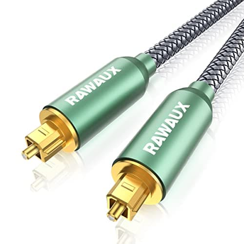 Image of RAWAUX Premium Optical Cable 1M, 24K Gold-Plated Digital Optical Audio Cable Nylon Braided Toslink Fibre Optic Lead, for Soundbar, TV, Home Theater, Xbox, DVD Player (Green)