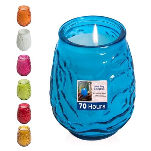 Image of We Can Source It Ltd – 1 x Low Boy Glass Jar Candles with 70 Hour Burn Time – Blue Wax Jars for Home, Garden, Restaurant & Commercial Use – Lead-Free Cotton Wick